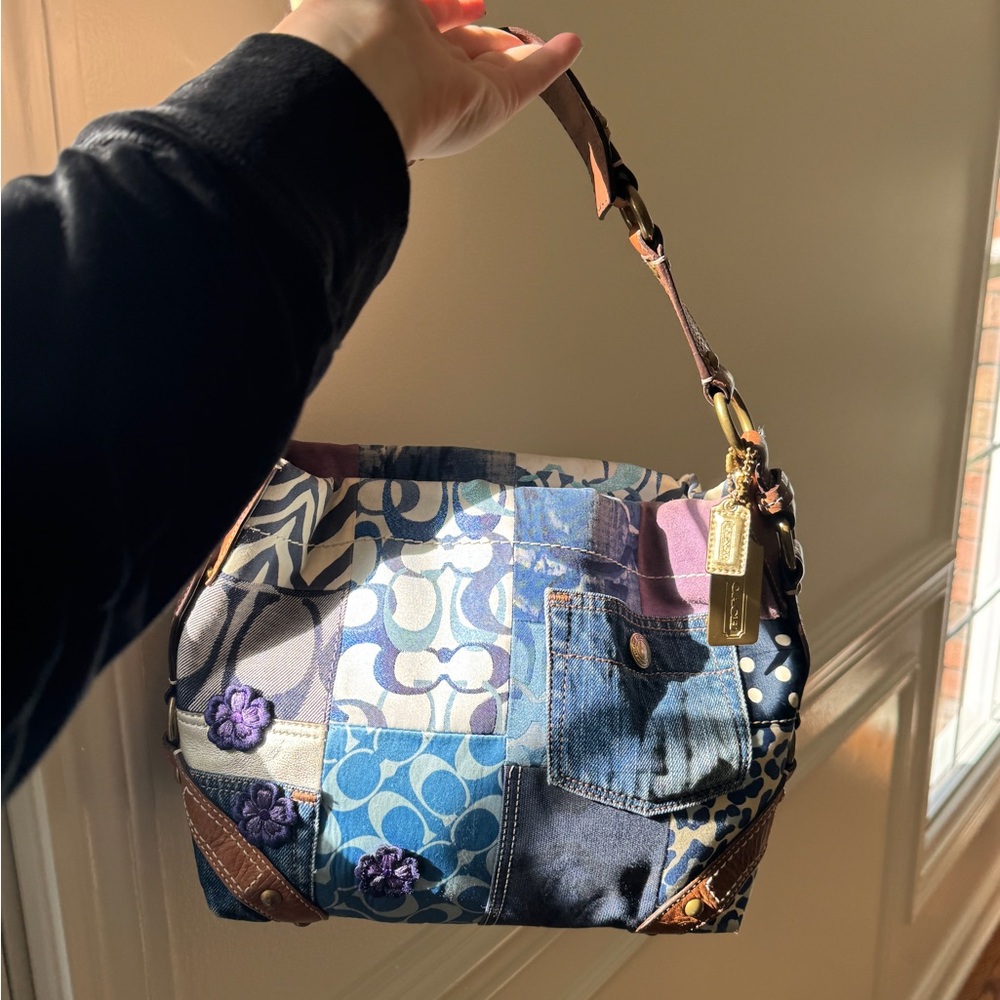 RARE! Y2K Vintage Coach Carly Shoulder Denim Patchwork Bag